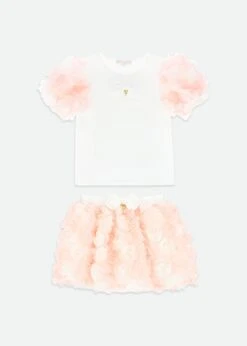 Roses Top And Skirt Set Snowdrop/Pink