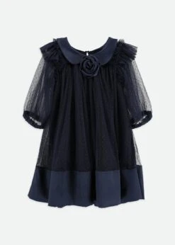 Roz Spotted Tulle Dress Navy