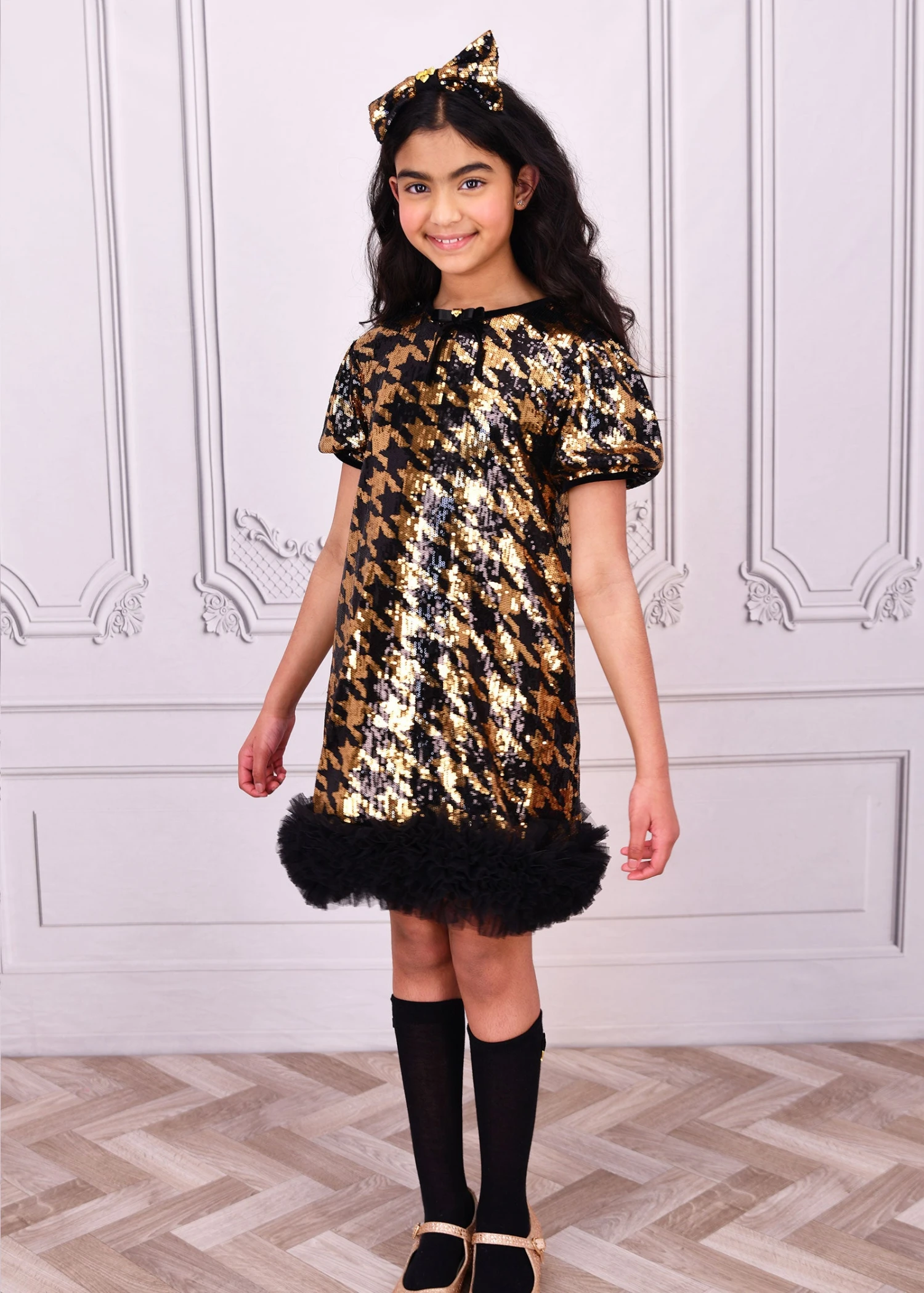 Shalini Houndstooth Sequin Dress Black/Gold 2 Shalini Houndstooth Sequin Dress Black/Gold - Image 2