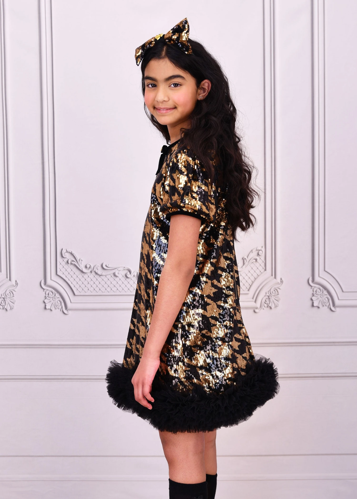 Shalini Houndstooth Sequin Dress Black/Gold 3 Shalini Houndstooth Sequin Dress Black/Gold - Image 3