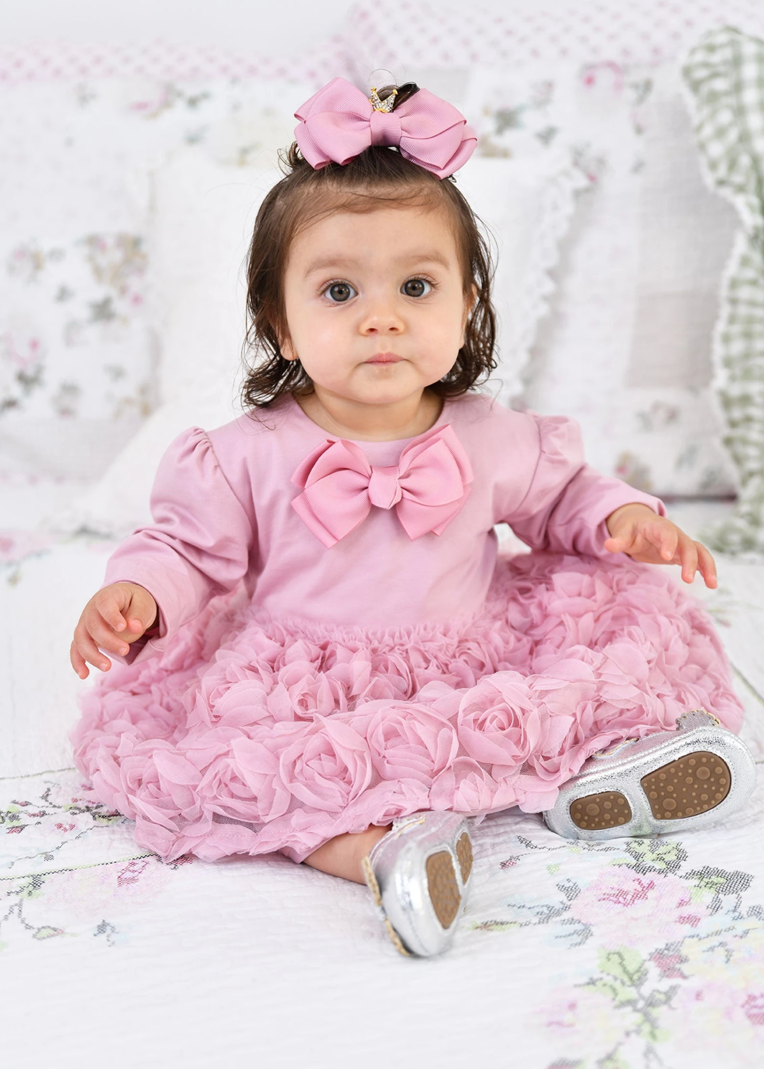 Talia Baby 3D Roses Dress Tea Rose 2 Talia Baby 3D Roses Dress Tea Rose - Image 2