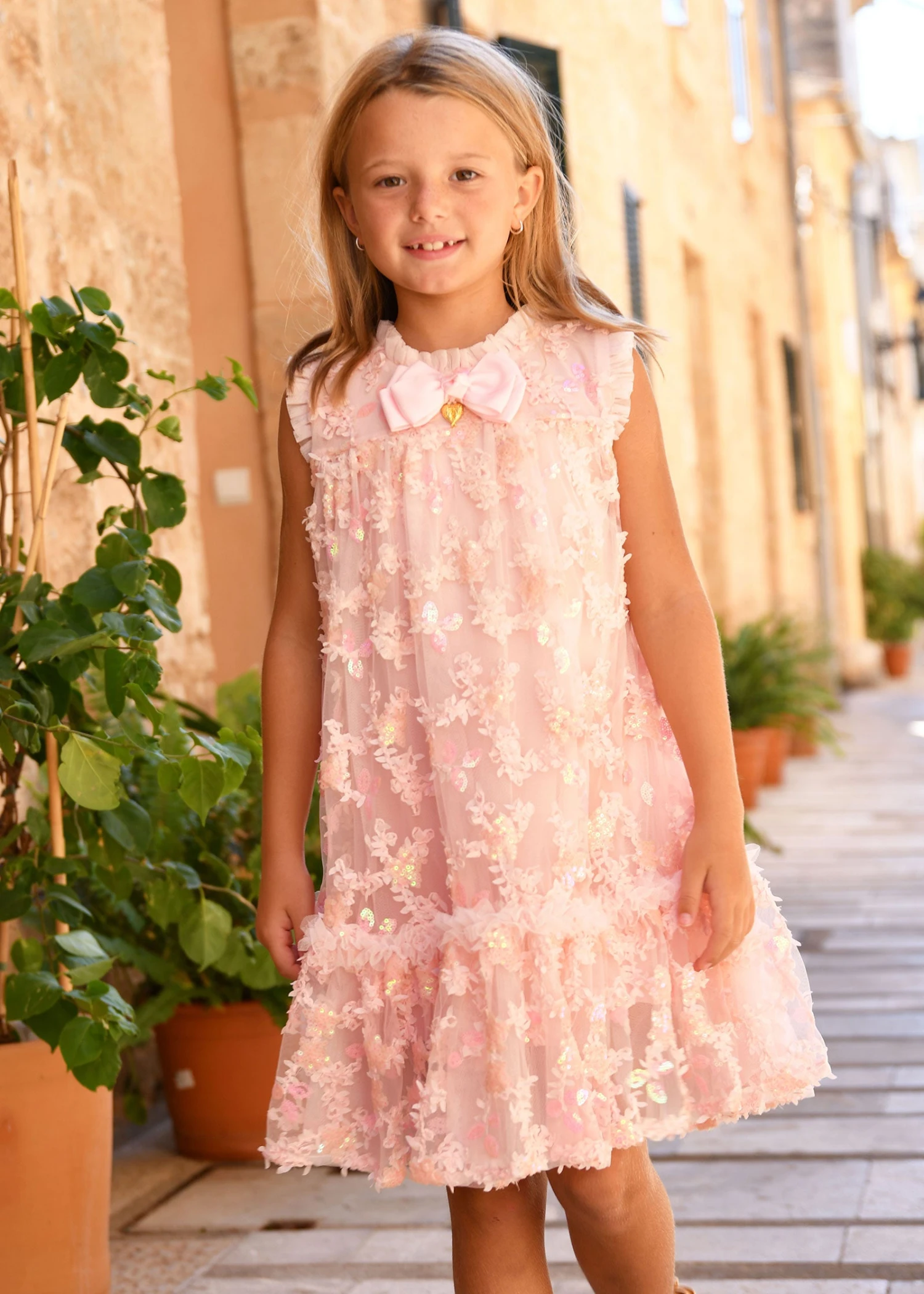 Tilly Sequin Flower Tulle Dress Pale Pink 2 Tilly Sequin Flower Tulle Dress Pale Pink - Image 2