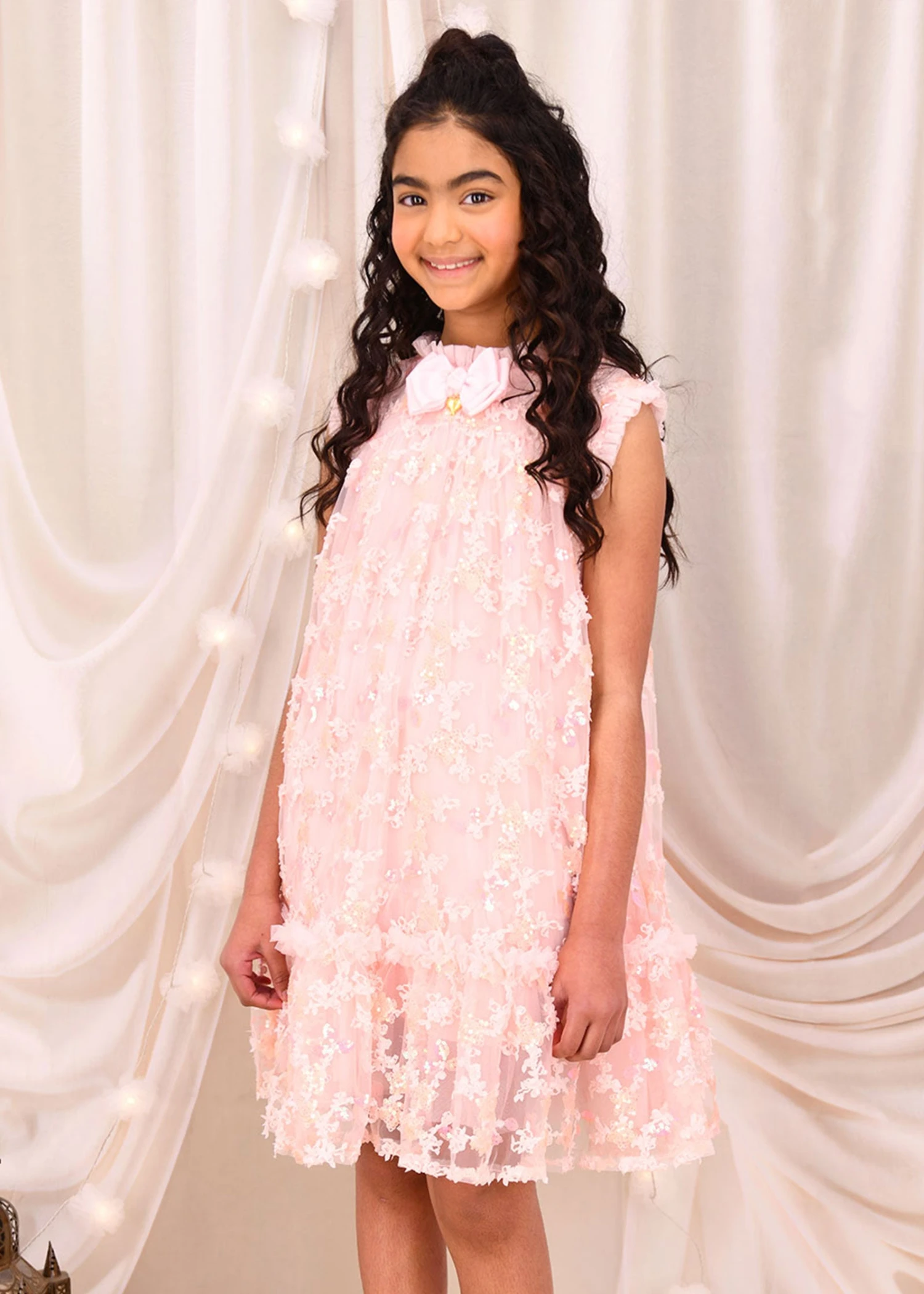 Tilly Sequin Flower Tulle Dress Pale Pink 4 Tilly Sequin Flower Tulle Dress Pale Pink - Image 4