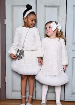 Janice Boucle Sequin Skirt Snowdrop -Angels-Face Shop White outfits Double Lifestyle